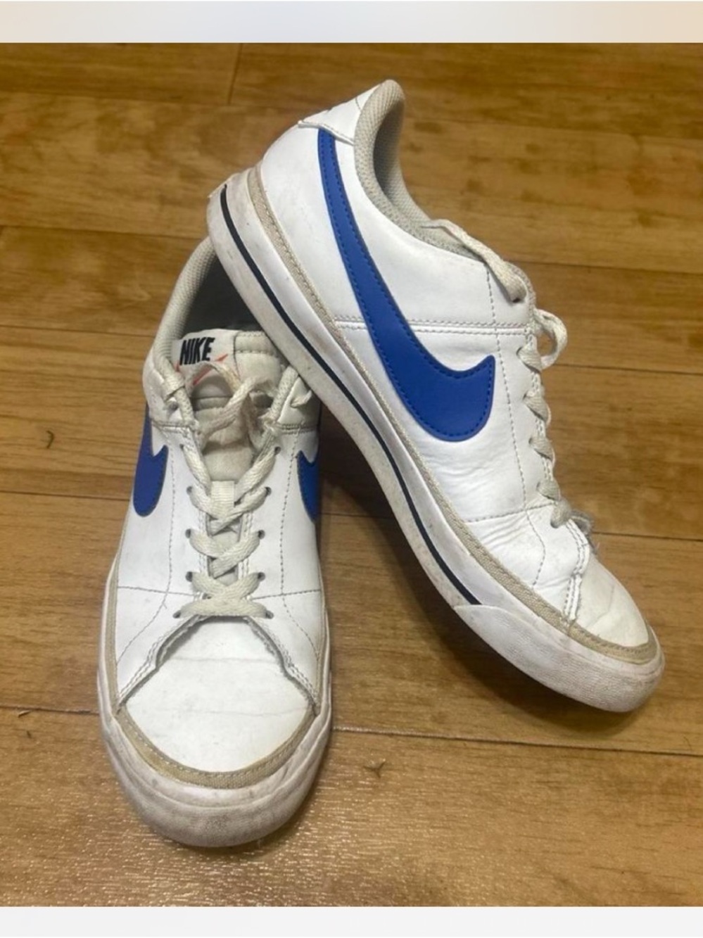 Nike White Leather Low-Top Sneakers with Blue Swoosh - Picture 2 of 6